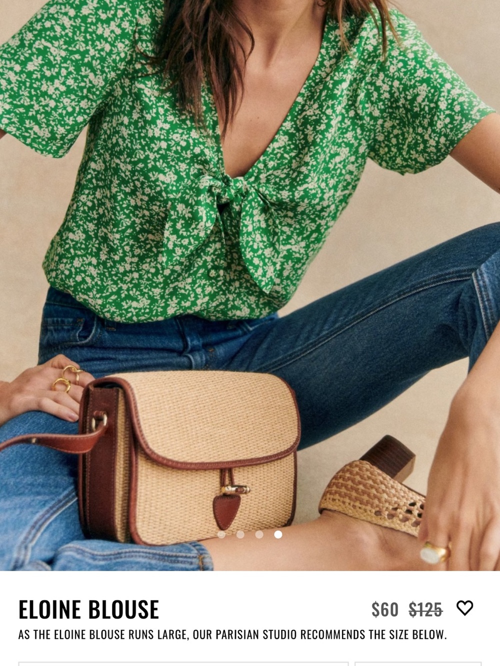 Sezane Green Floral Tie-Front Blouse